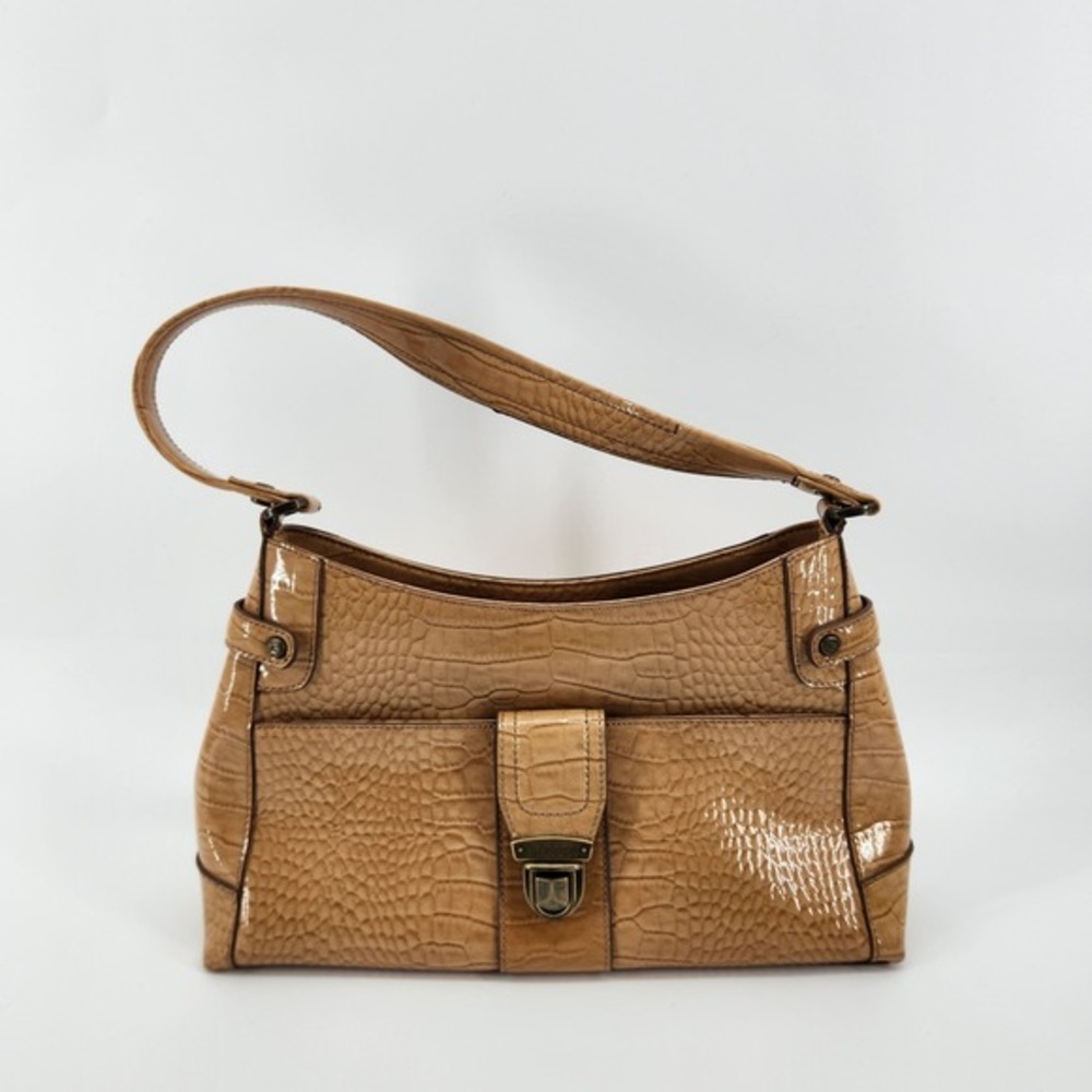 Liz Claiborne Tan Croc Embossed Faux Leather Shoulder‎ Bag Purse